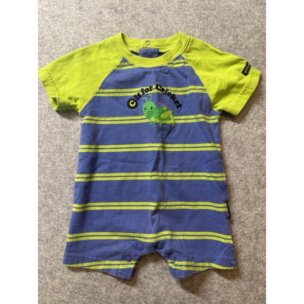 Carter's Super Fun Blue Green Striped Cricket Romper 3 Months Snap One Piece